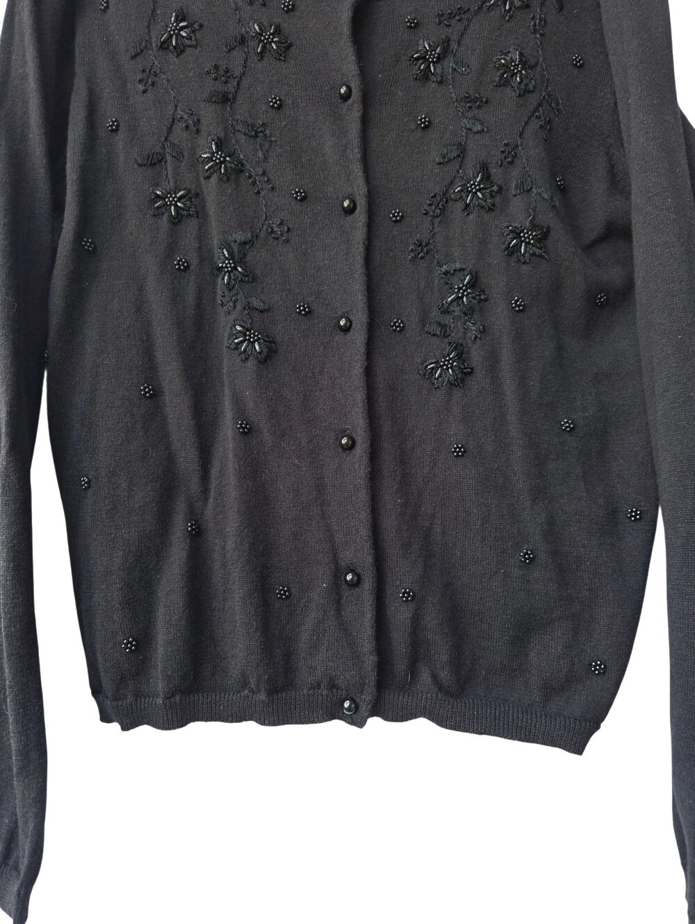 Beaded Cardigan Cotton Embroidery Button Up L